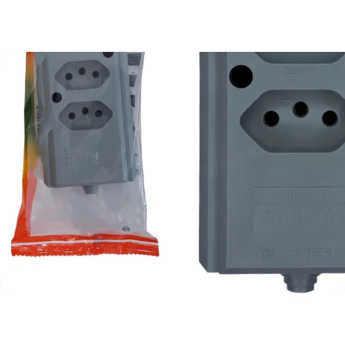 Tomada Barra Interneed 2 Polos +Terra Cinza 20A. Dupla