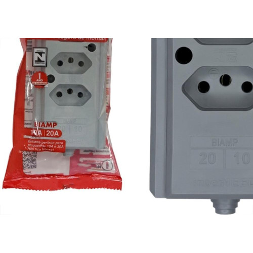 Tomada Barra Interneed 2 Polos +Terra Cinza 20A. Tripla