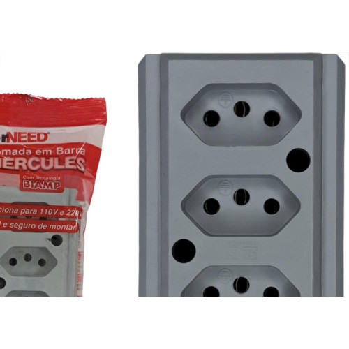Tomada Barra Interneed 2 Polos +Terra Cinza 20A. Tripla