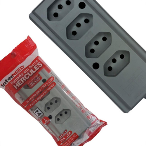 Tomada Barra Interneed 2 Polos +Terra Cinza 20A. Quadrupla