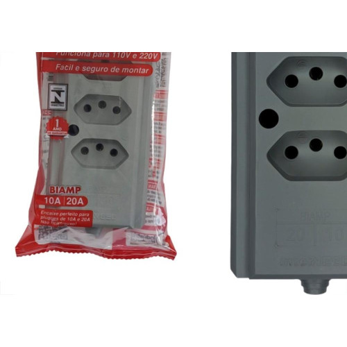 Tomada Barra Interneed 2 Polos +Terra Cinza 20A. Quadrupla