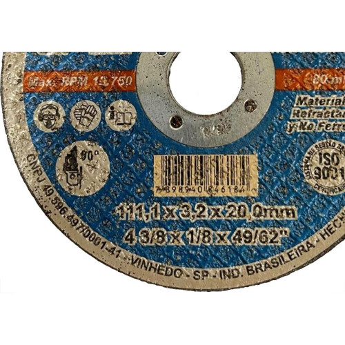 Disco Corte Refratario Itambe 4.3/8''X1/8''X 49,62'' - Furo 20Mm - Makita - Kit C/10 Pecas