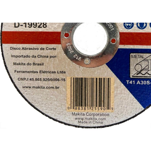 Disco Corte Ferro Makita 4.1/2''X3/32''X7/8'' D-19928 - Kit C/10 Pecas