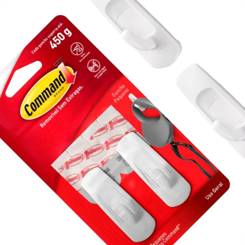 Gancho 3M Command Pequeno 450G Branco Com 2 Pecas