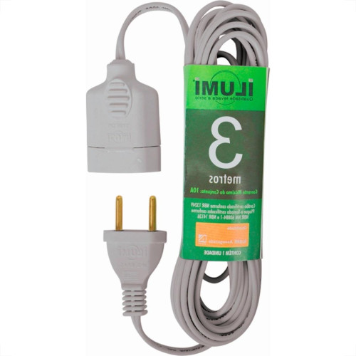 Extensao Ilumi Cordao Prolongador Paralelo 2 Plos 0,75 Cinza 3M - 16810