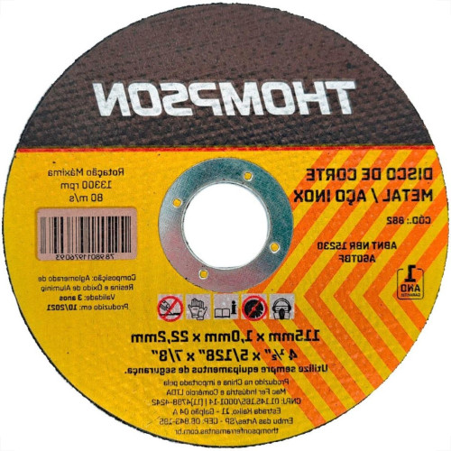 Disco Aco Inox Thompson - 4.1/2''X5/128''X7/8'' - Fino 1,0Mm - Kit C/10 Pecas