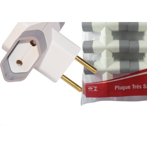 Pino 3 Saidas Luster 2 Polos 10A. Branco/Cinza - 2042 - Kit C/10 Pecas