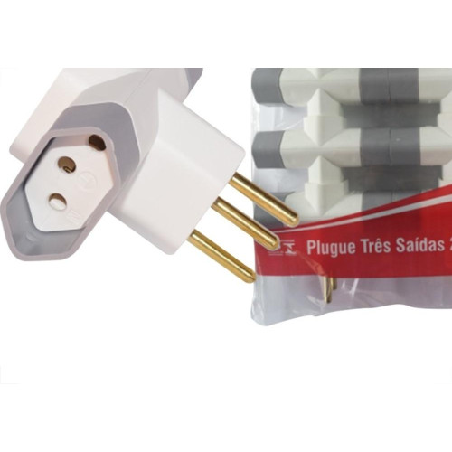 Pino 3 Saidas Luster 2 Polos+Terra 10A. Branco/Cinza - 2044 - Kit C/10 Pecas