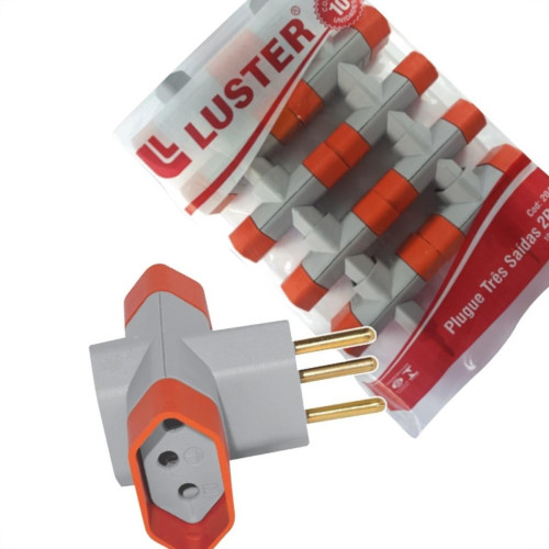 Pino 3 Saidas Luster 2 Polos+Terra 10A. Cinza/Laranja - 2043 - Kit C/10 Pecas