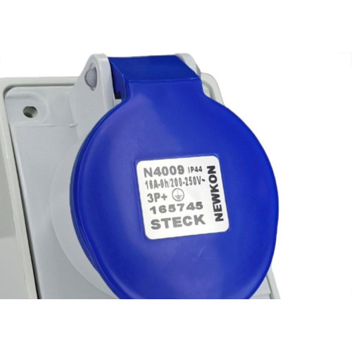 Tomada Industrial Sobrepor Steck Newkon 3 Polos+Terra 200V. A 250V. 16A. Azul - N4009