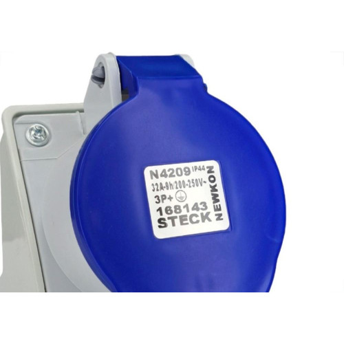 Tomada Industrial Sobrepor Steck Newkon 3 Polos+Terra 200V. A 250V. 32A. Azul - N4209