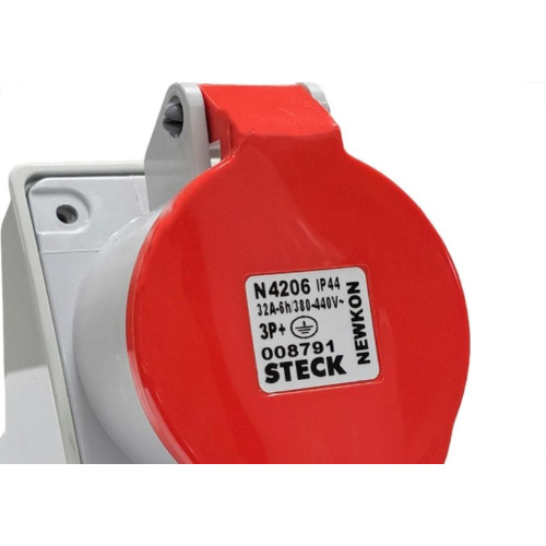 Tomada Industrial Sobrepor Steck Newkon 3 Polos+Terra 380V. A 440V. 32A. Vermelha - N4206