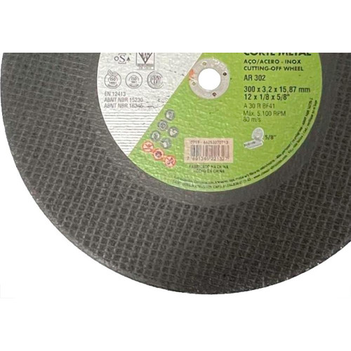 Disco Corte Ferro Norton Classic Ar302 - 12''X1/8''X 5/8'' - 3,2Mm - 2 Telas