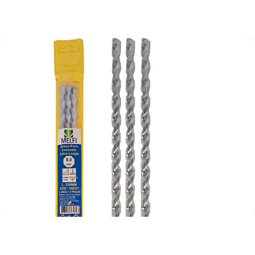 Broca Widea Extra Longa Melfi 8 Mm - Kit C/3 Pecas