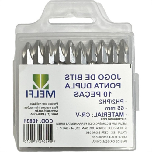 Ponteira Para Parafusadeira Melfi Ponta Dupla Phillips 65Mm Com 10 Pecas