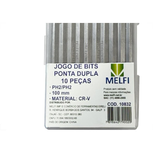 Ponteira Para Parafusadeira Melfi Ponta Dupla Phillips 100Mm Com 10 Pecas
