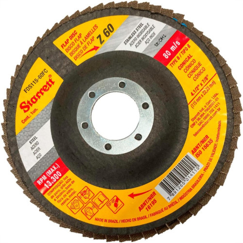 Disco Flap Starrett 4.1/2'' X 7/8''- Grao 60
