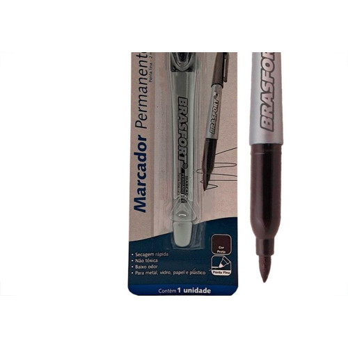 Caneta Marcacao Permamente Brasfort Fina Preta Blister - 7852