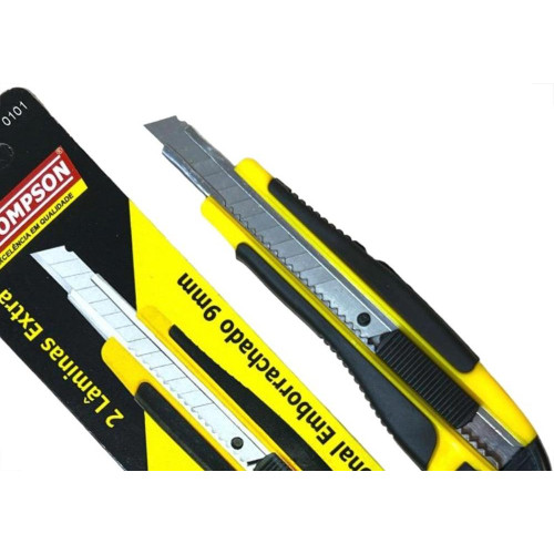 Estilete Estreito Thompson Cabo Emborrachado Com 2 Laminas Extras 9Mm