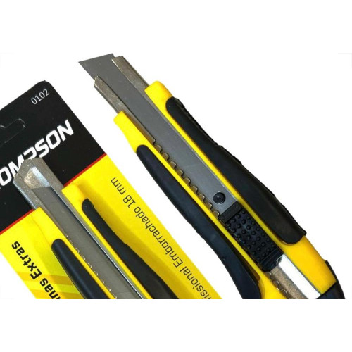 Estilete Largo Thompson Cabo Emborrachado Com 2 Laminas Extras 18Mm