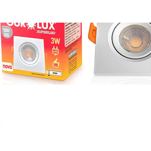 Spot Com Lampada Dicroica Led Ourolux 3W. Quadrado Branco 3000K.