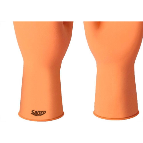 Luva Borracha Sanro Forrada Antiderrapante Plus Laranja M - Kit C/10 Pares