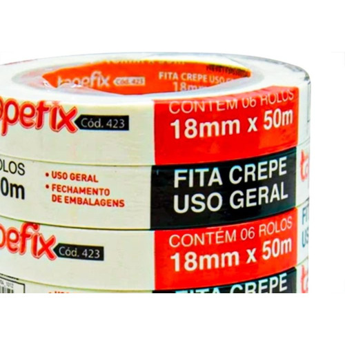 Fita Crepe Adere Uso Geral 423 - 18Mm X 50M - Kit C/6 Pecas