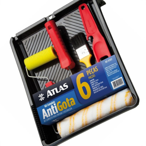 Kit Pintura Atlas Com 6 Pecas - Bandeja + Garfo + Rolo + Trincha + Misturador