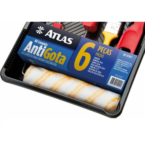 Kit Pintura Atlas Com 6 Pecas - Bandeja + Garfo + Rolo + Trincha + Misturador