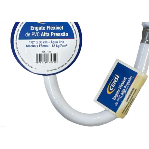 Engate Flexivel Alta Pressao Branco Pvc Censi Para Agua 30Cm - 7120