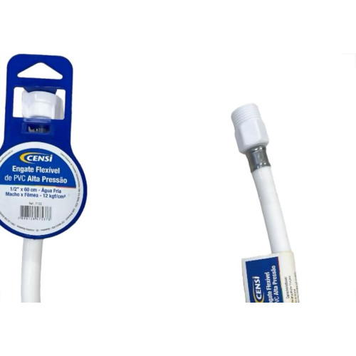 Engate Flexivel Alta Pressao Branco Pvc Censi Para Agua 60Cm - 7122