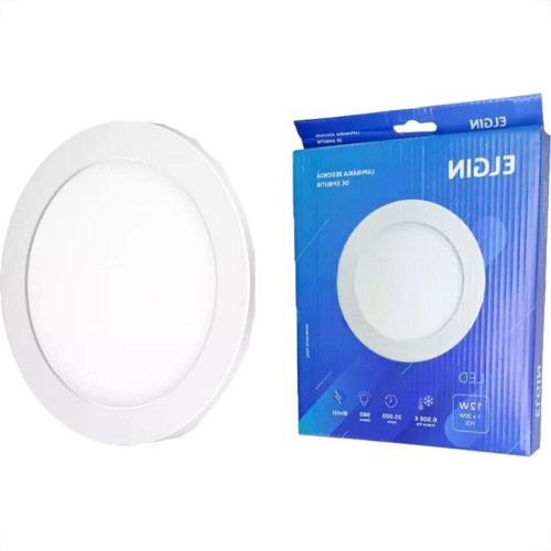 Plafon Led Embutir Elgin Redondo 12W. 6500K. Bivolt Branco