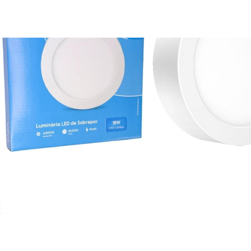 Plafon Led Sobrepor Elgin Redondo 18W. 6500K. Bivolt Branco
