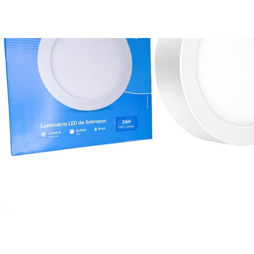 Plafon Led Sobrepor Elgin Redondo 24W. 6500K. Bivolt Branco
