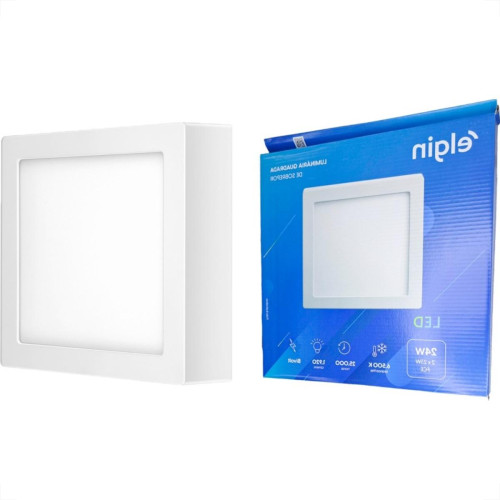 Plafon Led Sobrepor Elgin Quadrado 24W. 6500K. Bivolt Branco