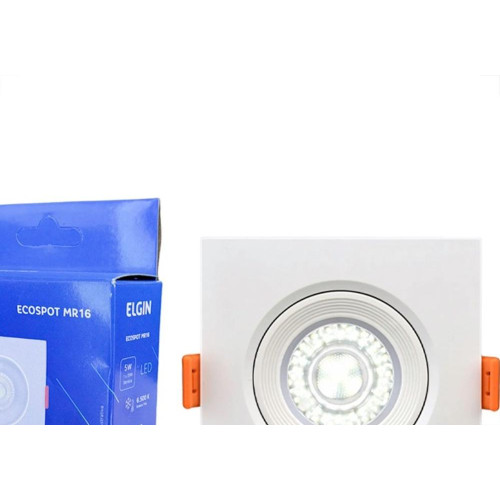 Spot Com Lampada Dicroica Led Elgin 5W. Quadrado Branco Bivolt 6500K.