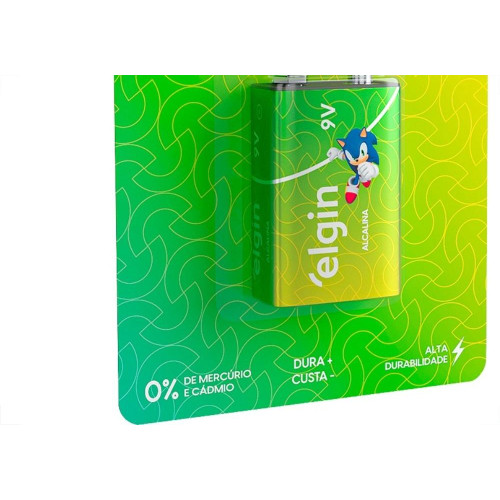 Pilha Elgin Alcalina Bateria 9V. Cartela Com 1 Peca - 6Lr61