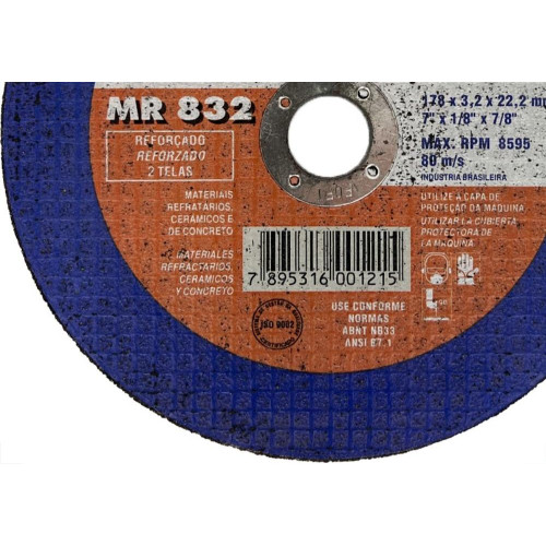 Disco Corte Refratario Norton 7''X1/8''X7/8''- 2 Telas