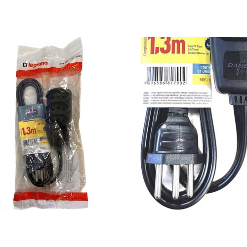 Extensao Daneva Sort 2 Polos + Terra Pp 0,75Mm Preta - 1,30M - 1790