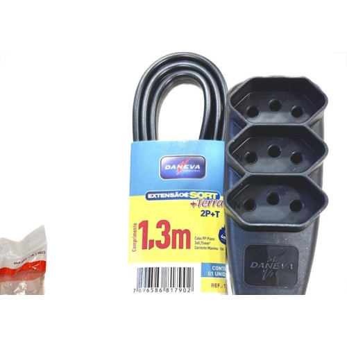 Extensao Daneva Sort 2 Polos + Terra Pp 0,75Mm Preta - 1,30M - 1790
