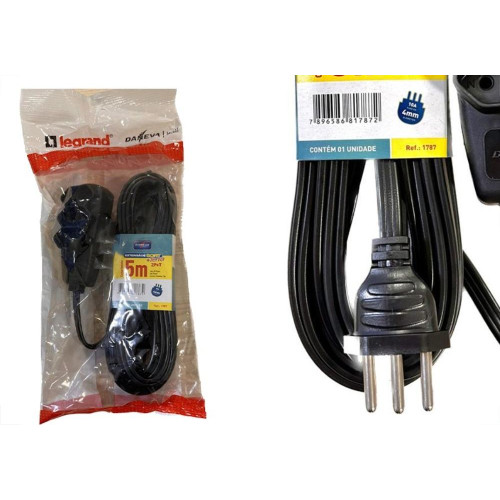 Extensao Daneva Sort 2 Polos + Terra Pp 0,75Mm Preta - 5M - 1787