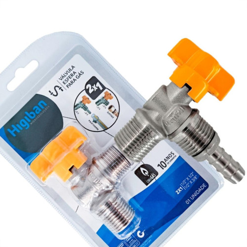 Registro Esfera Para Gas Higiban Angular - 1/2'' X 1/2'' E 1/2'' X 3/8''
