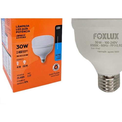 Lampada Led Alta Potencia Foxlux 30W. 2700Lm Bivolt 6500K.