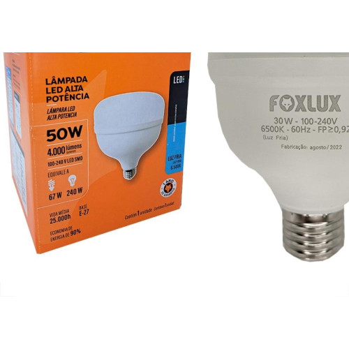 Lampada Led Alta Potencia Foxlux 50W. 4000Lm Bivolt 6500K.