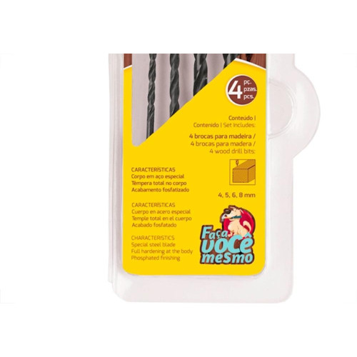 Broca Kit Tramontina Com 04 Pecas Madeira 4 A 8Mm - 43408/509