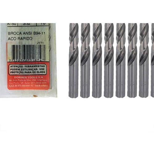 Broca Aco Rapido Dormer 3/32'' - Kit C/10 Pecas