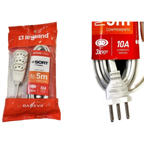 Extensao Daneva Sort 2 Polos + Terra Pp 0,75Mm Gelo - 5M - 1780