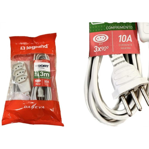 Extensao Daneva Sort 2 Polos + Terra Pp 0,75Mm Gelo - 3M - 1779