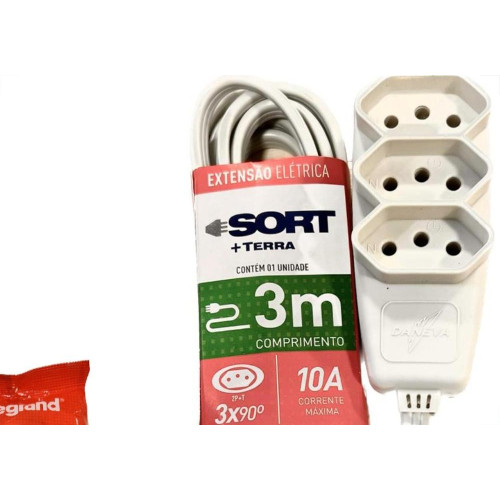 Extensao Daneva Sort 2 Polos + Terra Pp 0,75Mm Gelo - 3M - 1779