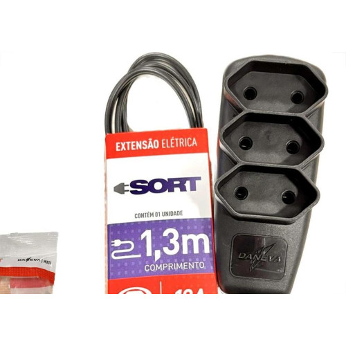 Extensao Daneva Sort 2 Polos Paralela 0,75Mm Preta - 1,3M - Dn1912